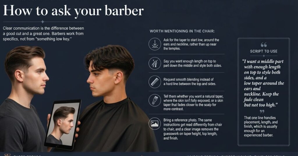 How to Ask Your Barber for a Middle Part Low Taper Fade